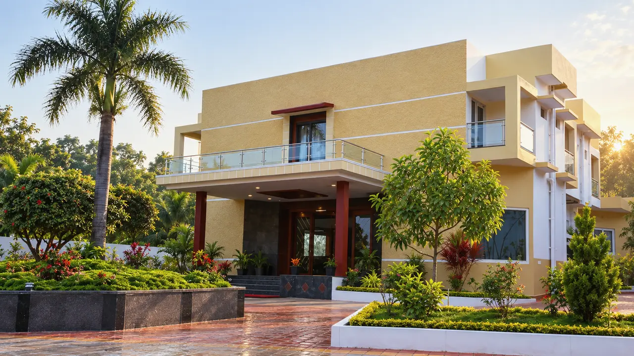 The front of Hotel Hills Yelagiri in the morning